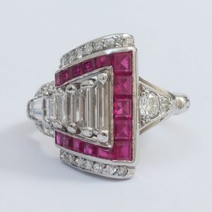 Late Art Deco Ruby and Diamond Dress Ring