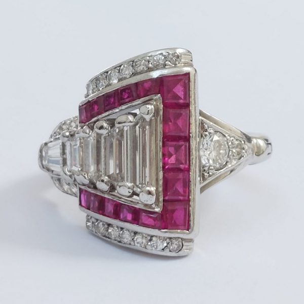 Late Art Deco Ruby and Diamond Dress Ring