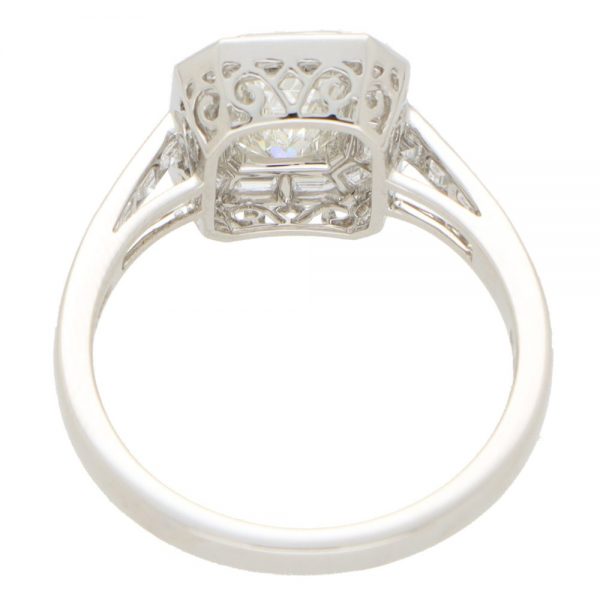 GIA Certified Art Deco Inspired Emerald Cut Diamond Halo Ring