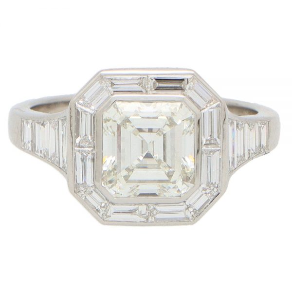 GIA Certified Art Deco Style Asscher Cut Diamond Ring
