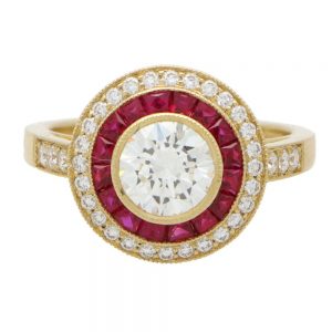 GIA Certified Art Deco Style Ruby and Diamond Target Ring