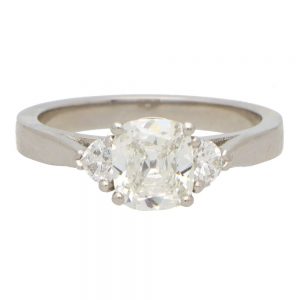 GIA Certified Cushion and Heart Cut Diamond Three Stone Ring