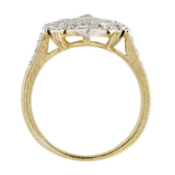 Edwardian Style Diamond Floral Cluster Ring in Two Tone Gold