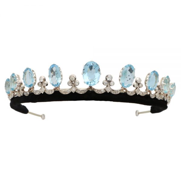 Antique Art Deco Aquamarine and Diamond Convertible Tiara Necklace