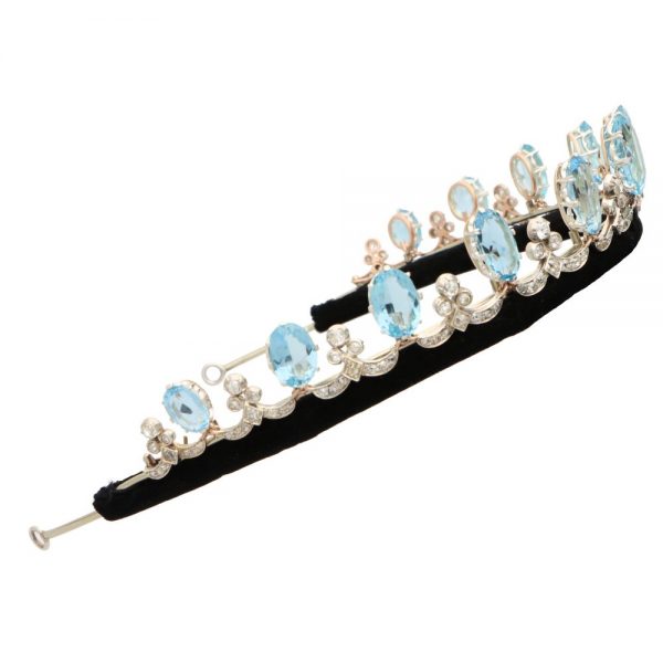 Antique Art Deco Aquamarine and Diamond Convertible Tiara Necklace