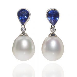 South Sea Pearl Sapphire and Diamond Earrings