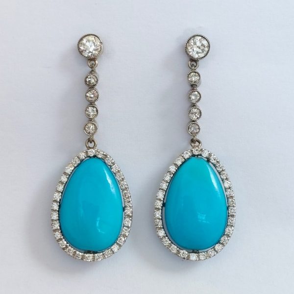Turquoise and Diamond Drop Earrings