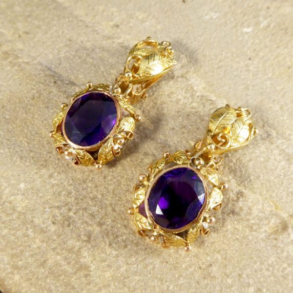 Vintage Amethyst and 14ct Tri-Gold Filigree Clip Earrings, Circa 1950
