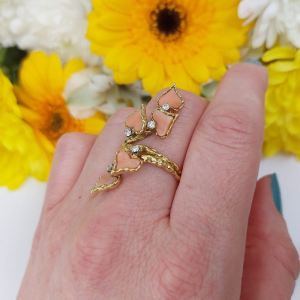 Vintage Coral and Diamond Ring