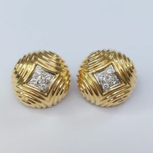 Vintage Van Cleef and Arpels Diamond Set Gold Earrings