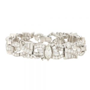 Art Deco Inspired Marquise Diamond Bracelet in White Gold