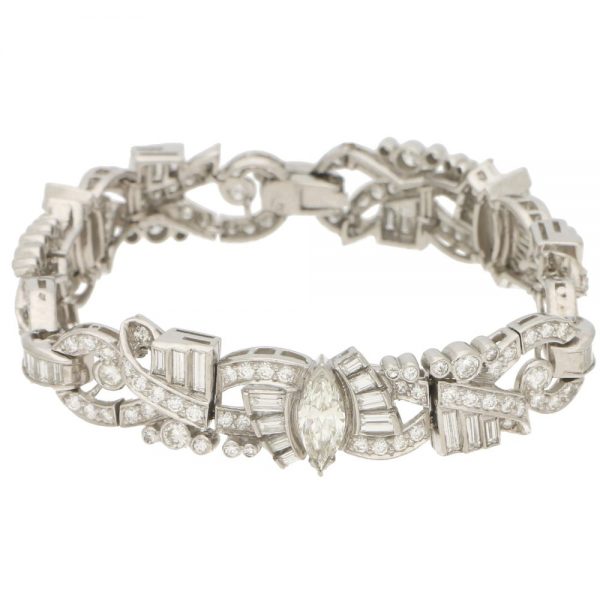 Art Deco Inspired Marquise Diamond Bracelet in White Gold