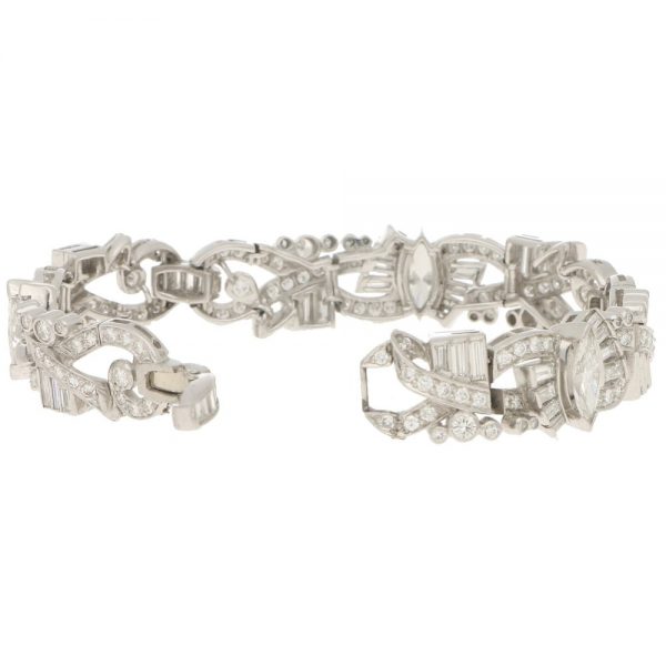 Art Deco Inspired Marquise Diamond Bracelet in White Gold