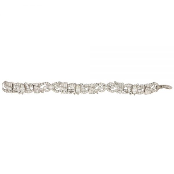 Art Deco Inspired Marquise Diamond Bracelet in White Gold