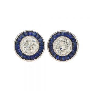 Art Deco Style Diamond and Sapphire Stud Earrings