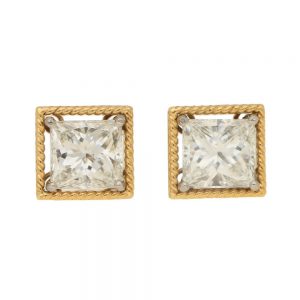 Convertible 4.04ct Princess-Cut Diamond Stud Earrings in Gold