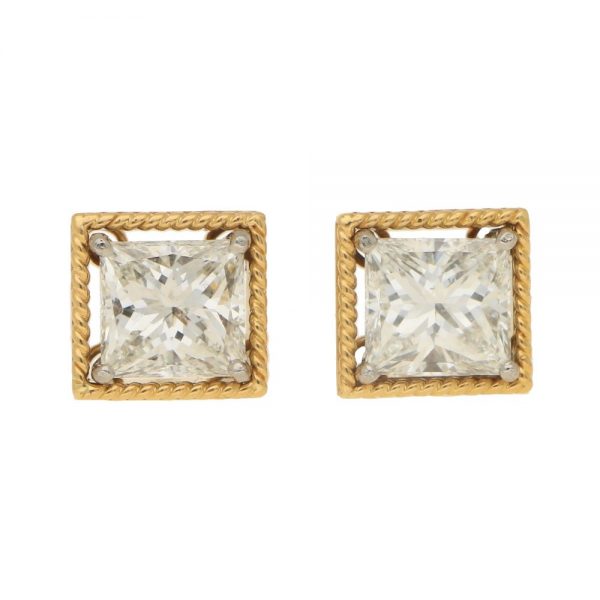 Convertible 4.04ct Princess-Cut Diamond Stud Earrings in Gold