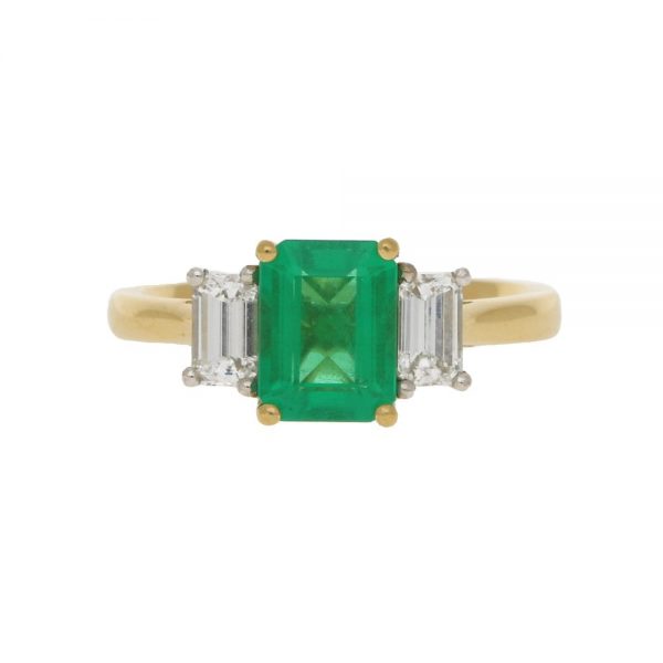 Emerald and Diamond Three Stone Engagement Ring