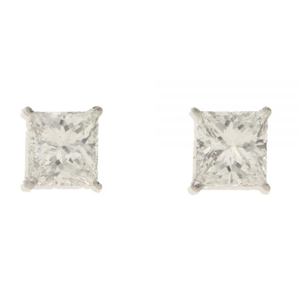 Convertible 4.04ct Princess-Cut Diamond Stud Earrings in Gold