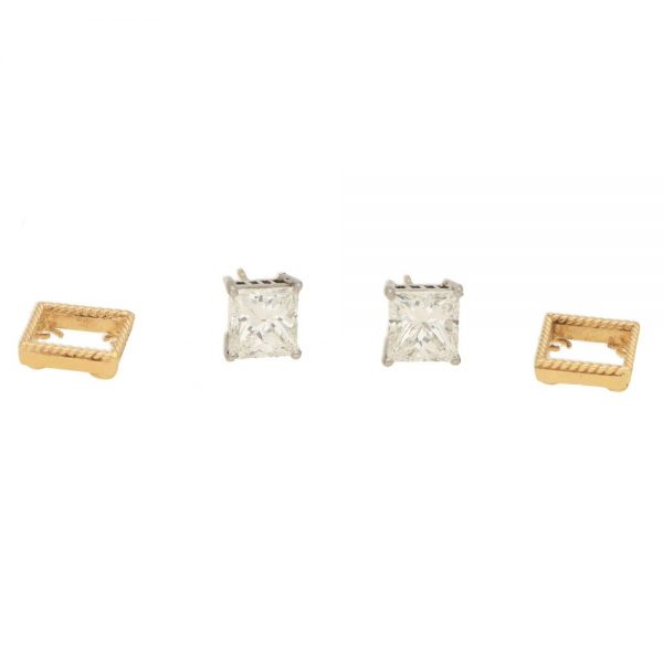 Convertible 4.04ct Princess-Cut Diamond Stud Earrings in Gold