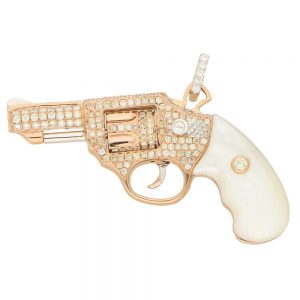 Diamond and Mother of Pearl Jewelled Gun Pendant in Rose Gold
