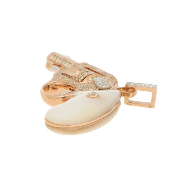 Diamond and Mother of Pearl Jewelled Gun Pendant in Rose Gold