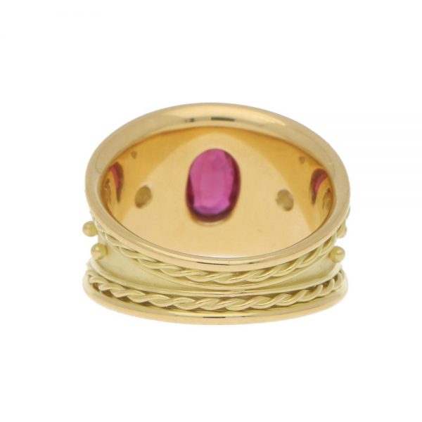 Etruscan Style Ruby and Diamond 18ct Yellow Gold Dress Ring