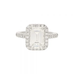 GIA Certified 2.54ct Emerald Cut Halo Cluster Ring