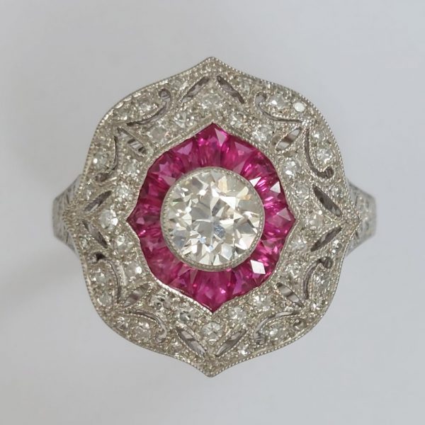 0.70ct Old European Cut Diamond and Ruby Ring