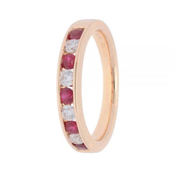 Diamond and Ruby Half Eternity Ring Band in 18ct Gold