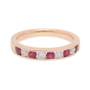 Diamond and Ruby Half Eternity Ring Band in 18ct Gold