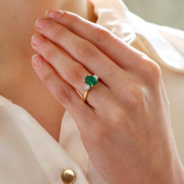 GIA Certified Emerald and Diamond Three Stone Ring
