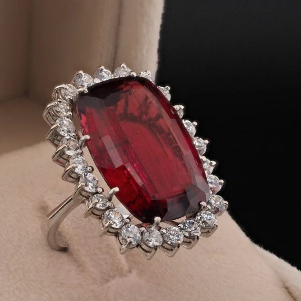 Vintage 25ct Rubellite and Diamond Cluster Cocktail Ring, Circa 1960