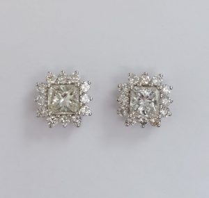 1.50ct Princess Cut Diamond Cluster Earrings