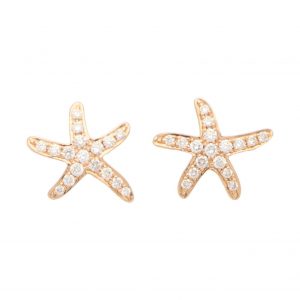 Small Diamond Starfish Stud Earrings in Rose Gold