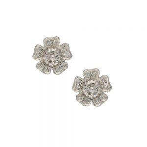 Diamond Rose Flower Cluster Stud Earrings