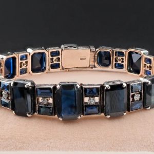 Antique Early Art Deco 50ct Natural Sapphire and Diamond Bracelet