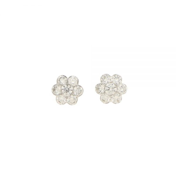 0.48ct Diamond Floral Cluster Stud Earrings in 18ct White Gold
