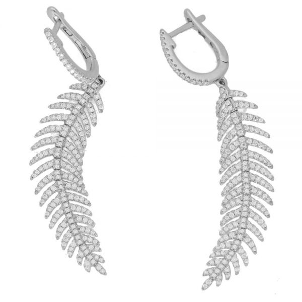 Articulated Feather 1.10ct Diamond Drop Earrings in 18ct White Gold