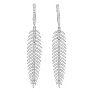 Articulated Feather Diamond Drop Earrings in White Gold