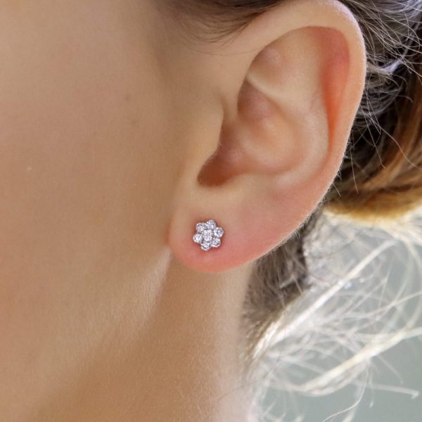 0.48ct Diamond Floral Cluster Stud Earrings in 18ct White Gold
