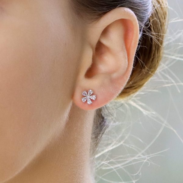 0.77ct Pear Cut Diamond Flower Cluster Stud Earrings in 18ct White Gold