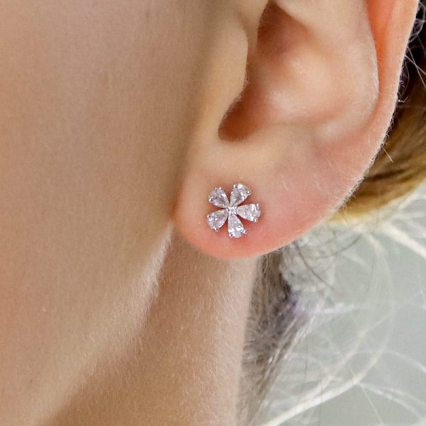 0.77ct Pear Cut Diamond Flower Cluster Stud Earrings in 18ct White Gold