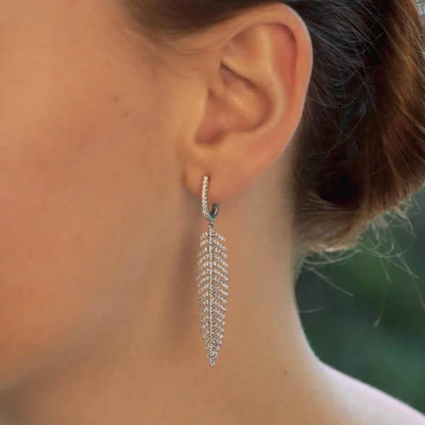Articulated Feather 1.10ct Diamond Drop Earrings in 18ct White Gold