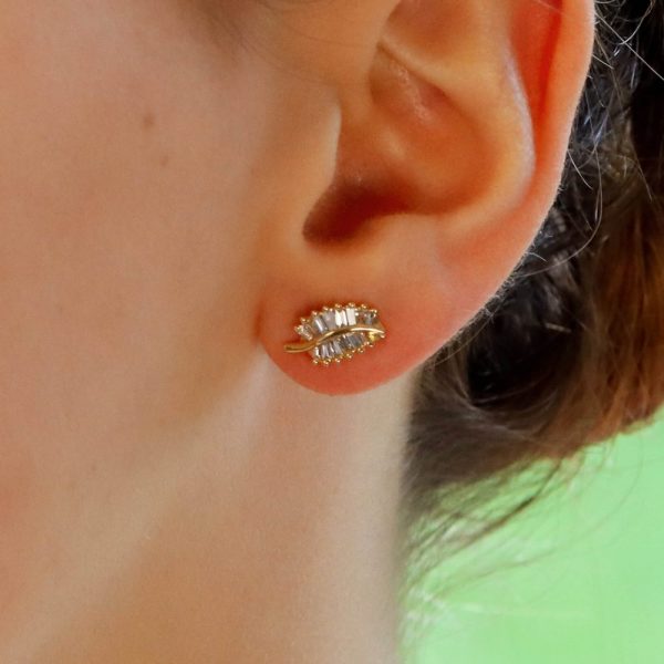 0.45ct Baguette Cut Diamond Leaf Earrings in 18ct Yellow Gold