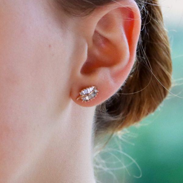 0.45ct Baguette Cut Diamond Leaf Earrings in 18ct Rose Gold