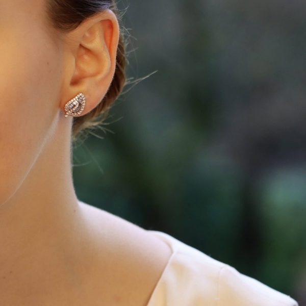 Diamond Leaf Stud Earrings in Rose Gold