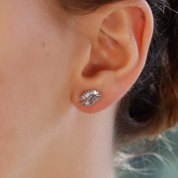 0.45ct Baguette Cut Diamond Leaf Stud Earrings in 18ct White Gold