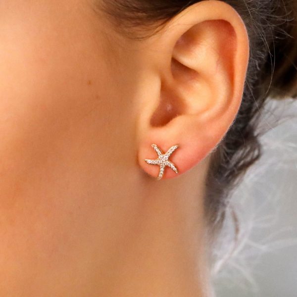 Diamond Starfish Stud Earrings in 18ct Rose Gold