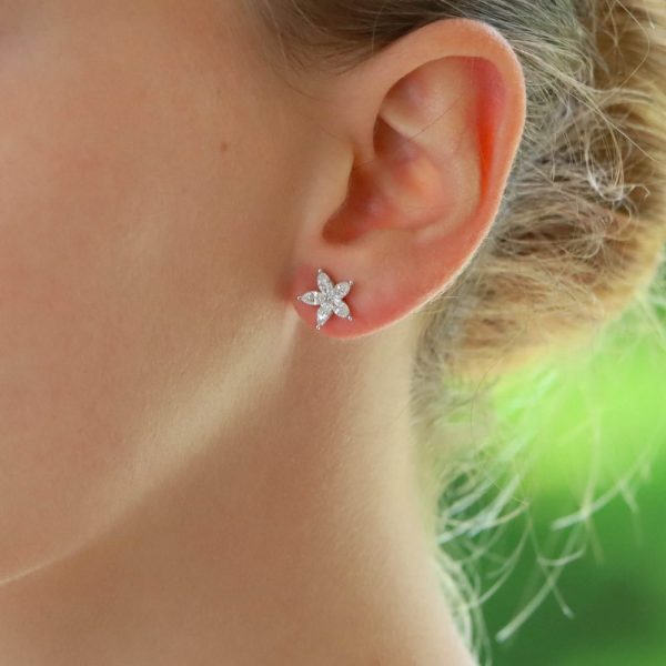 0.90ct Marquise Cut Diamond Floral Stud Earrings